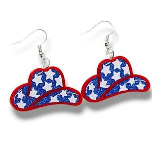 Boutiques Fourth of July Starry Blue Cowgirl Hat Dangle Earrings